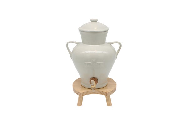 Vinaigrier campagnard en grès 2,5l avec robinet socle bois Le Pratique