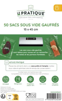Lot de 50 sacs sous vide gaufre 15x45cm Le Pratique