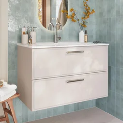 Meuble sous-vasque, 2t L.90cm x H.58cm x P.47.8cm beige lin Pearl