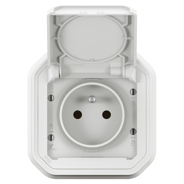 Prise avec terre étanche IP55 encastré PLEXO blanc