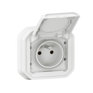 Prise avec terre étanche IP55 encastré PLEXO blanc