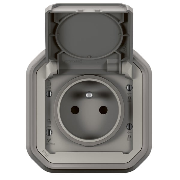 Prise avec terre étanche IP55 encastré PLEXO gris