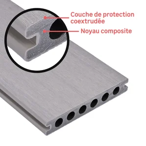 Planche terrasse composite Himya, gris clair, 240x14,2x2,2 cm NATERIAL