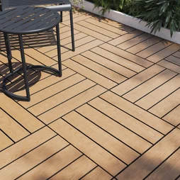 Lot de 4 dalles terrasse composite, Serava, teck, 50x50x2,5 cm NATERIAL