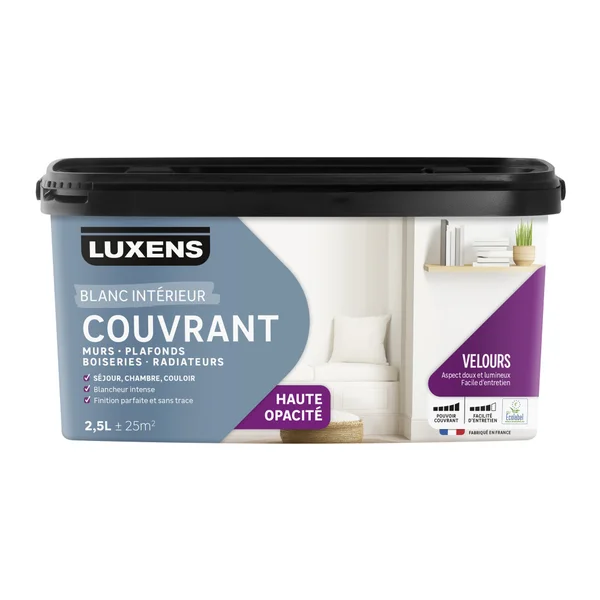 Peinture mur, plafond, boiserie blanc velours LUXENS Couvrant 2.5L