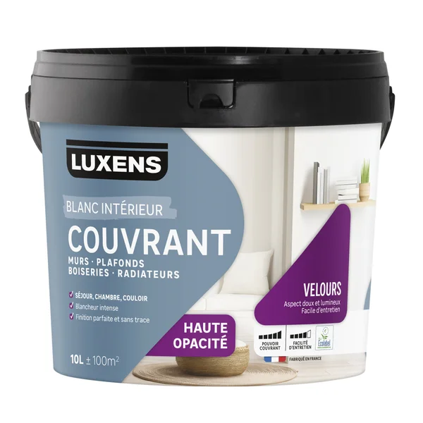 Peinture mur, plafond, boiserie blanc velours LUXENS Couvrant 10L