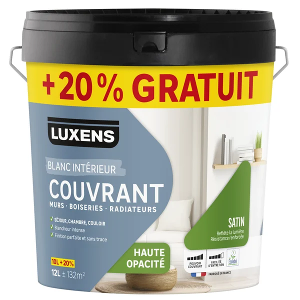 Peinture mur, boiserie, radiateur satin LUXENS Couvrant 10L+20% gratuit