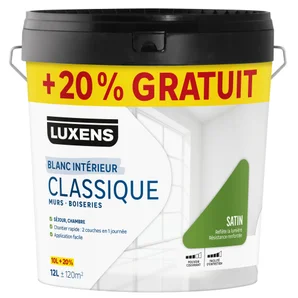 Peinture mur, boiserie blanc satin LUXENS Classique 10L+20% grautuit