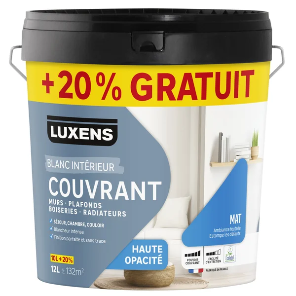 Peinture mur, boiserie, plafond blanc mat LUXENS Couvrant 10L+20% gratuit