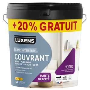 Peinture mur, plafond, boiserie blanc velours LUXENS Couvrant 10L+20% grat