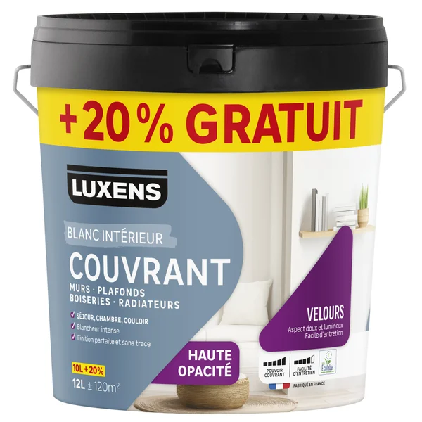 Peinture mur, plafond, boiserie blanc velours LUXENS Couvrant 10L+20% grat