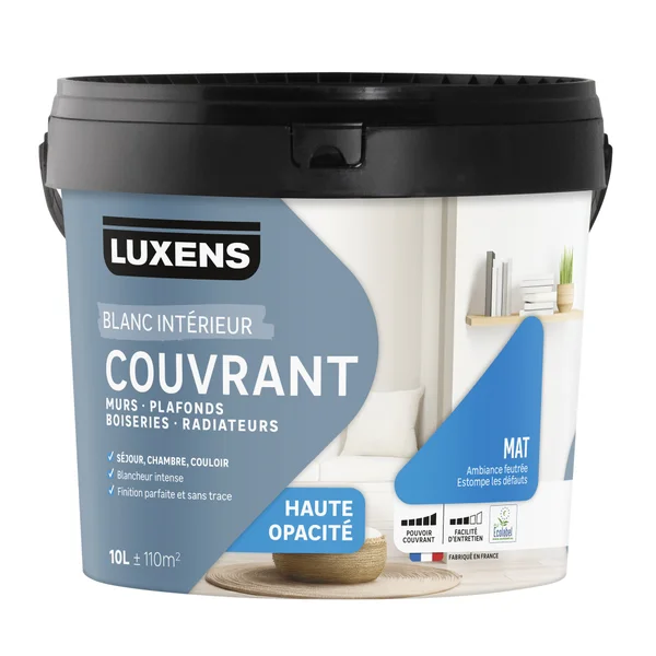 Peinture mur, boiserie, plafond blanc mat LUXENS Couvrant 10L
