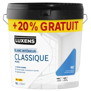 Peinture mur blanc mat LUXENS Classique 10L+20% gratuit
