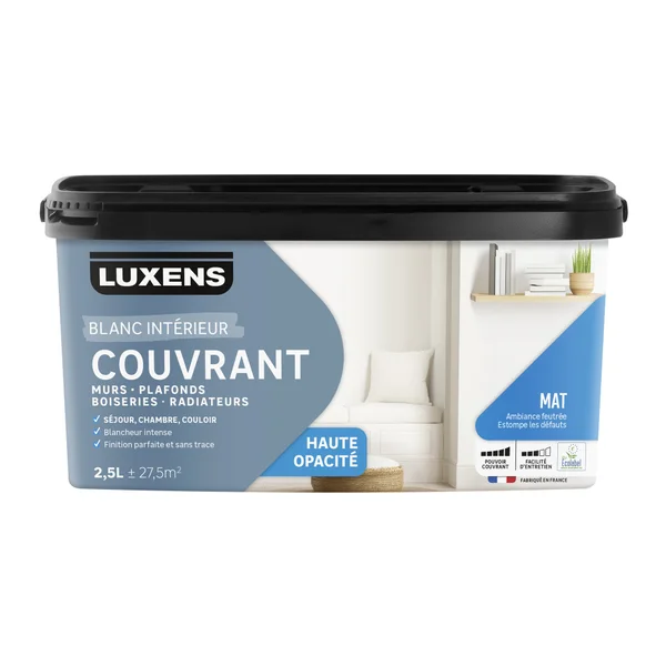 Peinture mur, plafond, boiserie, blanc mat LUXENS Couvrant 2.5L