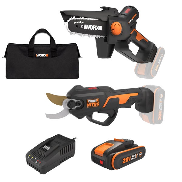 Pack mini-élagueuse + sécateur WORX 20V WG907E