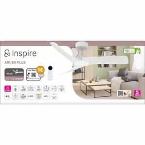 Ventilateur de plafond aruba+ d112cm led 2200lm cct/dim blanc inspire