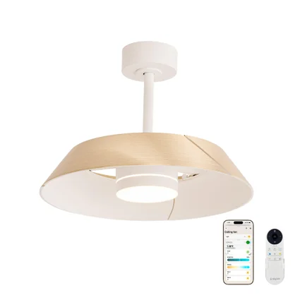 Ventilateur de plafond LED connecté, Cadix, D.91 cm, INSPIRE, bois, compatible ENKI