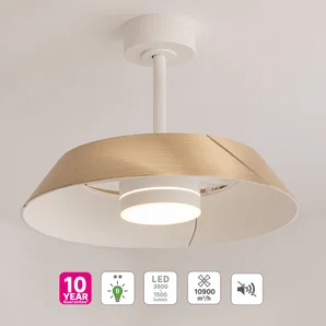 Ventilateur de plafond LED connecté, Cadix, D.91 cm, INSPIRE, bois, compatible ENKI