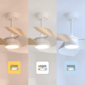 Ventilateur de plafond LED connecté, Cadix, D.91 cm, INSPIRE, bois, compatible ENKI