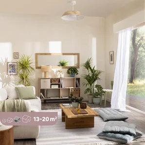 Ventilateur de plafond LED connecté, Cadix, D.91 cm, INSPIRE, bois, compatible ENKI