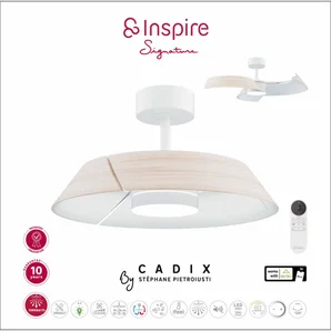 Ventilateur de plafond LED connecté, Cadix, D.91 cm, INSPIRE, bois, compatible ENKI