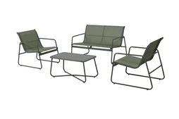 Salon bas de jardin Cleo en acier vert savane, 4 personnes