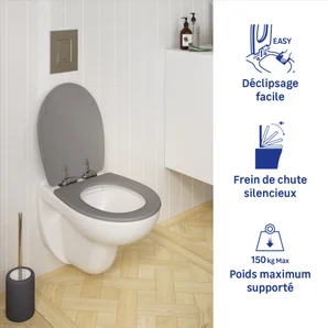 Abattant wc bois compresse purity frein de chute declip gris sensea