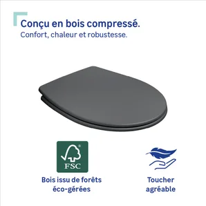Abattant wc bois compresse purity frein de chute declip gris sensea