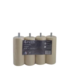 Lot de 4 pieds de lit cylindriques pin vernis BAR PLUS, ?5,8 cm x H.15 cm