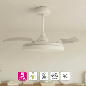 Ventilateur de plafond LED torrent 3000 lm cct/dim retractable blanc INSPIRE
