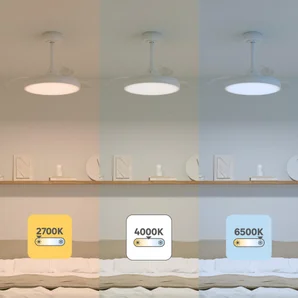 Ventilateur de plafond LED torrent 3000 lm cct/dim retractable blanc INSPIRE