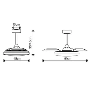 Ventilateur de plafond LED torrent 3000 lm cct/dim retractable blanc INSPIRE