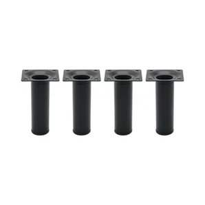 Lot de 4 pieds de meubles CIME fixe rond, acier noir produit sans finition Ht. max 10
