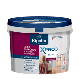 Peinture mur, plafond, boiserie blanc velours RIPOLIN Xpro3 10L