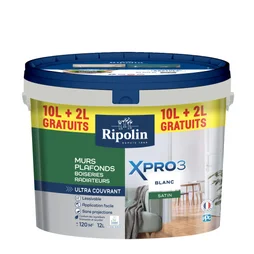 Peinture mur, plafond, boiserie blanc satin RIPOLIN Xpro3 10L+2L gratuit