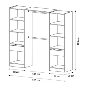 Kit dressing ajustable Astra effet chêne H.205 x L.120 / 220 x P.50 cm