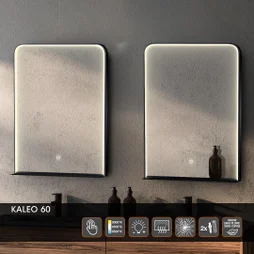 Miroir led integre kaeleo rectangle l60xh80 cm tablette noir mp glass