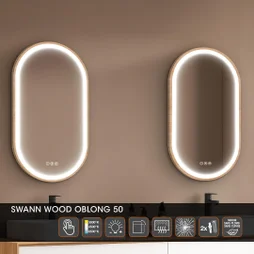 Miroir led integre swann oblong l50xh90 cm bois mp glass