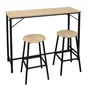 Table ilot central de cuisine metal noir et bois 2 tabourets