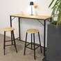 Table ilot central de cuisine metal noir et bois 2 tabourets