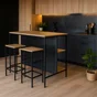 Ilot de cuisine en metal noir et bois 2 tabourets