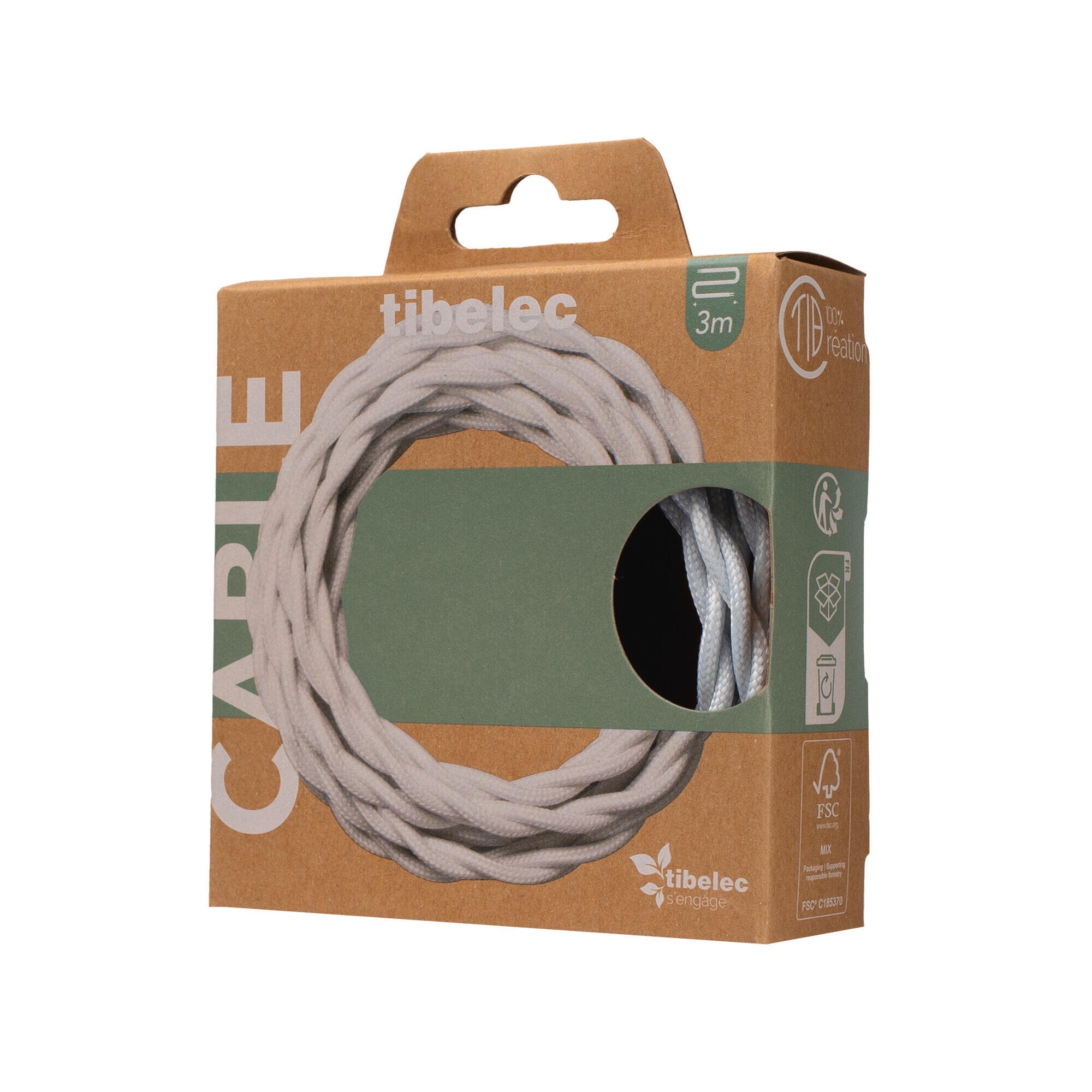 Cable tissu torsade 0.75mm 3m blanc tibelec