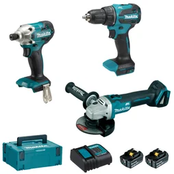 Lot de 3 machines, 2 batteries, MAKITA