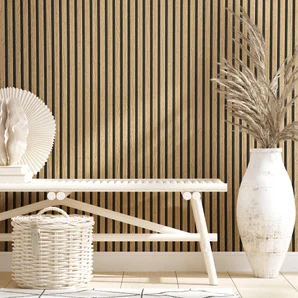 Papier peint intissé tasseaux bois naturel marron
