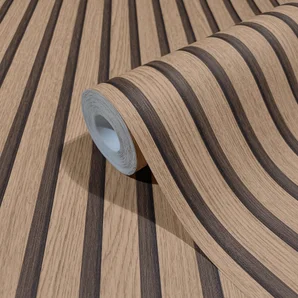Papier peint intissé tasseaux bois naturel marron