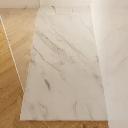 Receveur de douche extraplat, résine, marbre blanc L.70 x l.170 cm, Neo