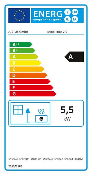Poêle à bûche Mino trios 2.0, JUSTUS, 5.5 kW noir / marron