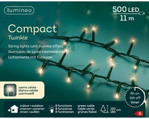Guirlande lumineuse int/ext 500 led clignotante blanc chaud cable vert 14m