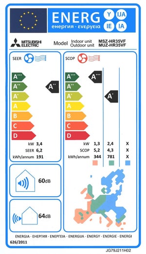 Unité extérieure de climatisateu pour monosplit MITSUBISHI MSZ-HR R32 UE, 3500 watts, blanc