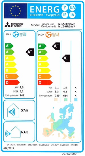 Unité intérieure de climatisateur pour monosplit MITSUBISHI R32, 2500 watts, blanc